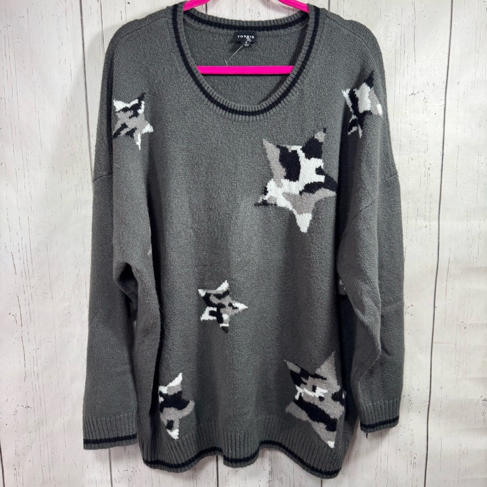 Torrid Womens Gray Star Print Sweater Cozy Plus Size Casual Soft Grunge Everyday